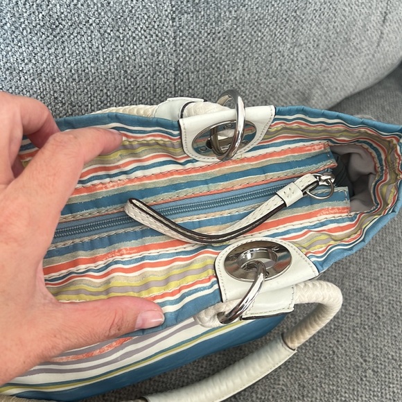 Coach Bag: No. C1171-f16624 Blue/White/Coral Vinyl Tote - Picture 6 of 9